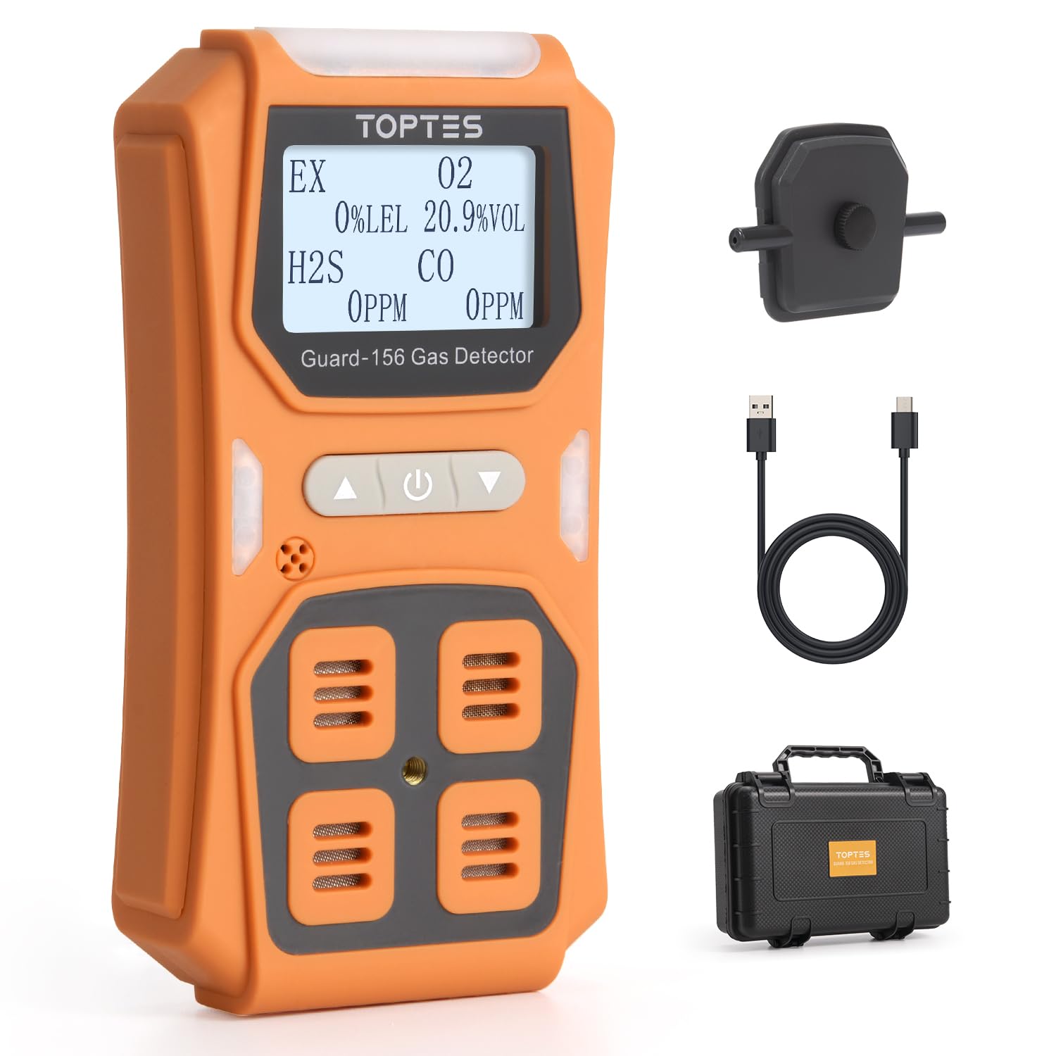 Guard-156 4 Gas Monitor Multi Gas Detector for H2S, CO, LEL, and O2, Triple Alarm Modes (Visual, Vibration, Sound), 0.5s Fast Response, Dust and Explosion Proof Design for Work and Home Safety
