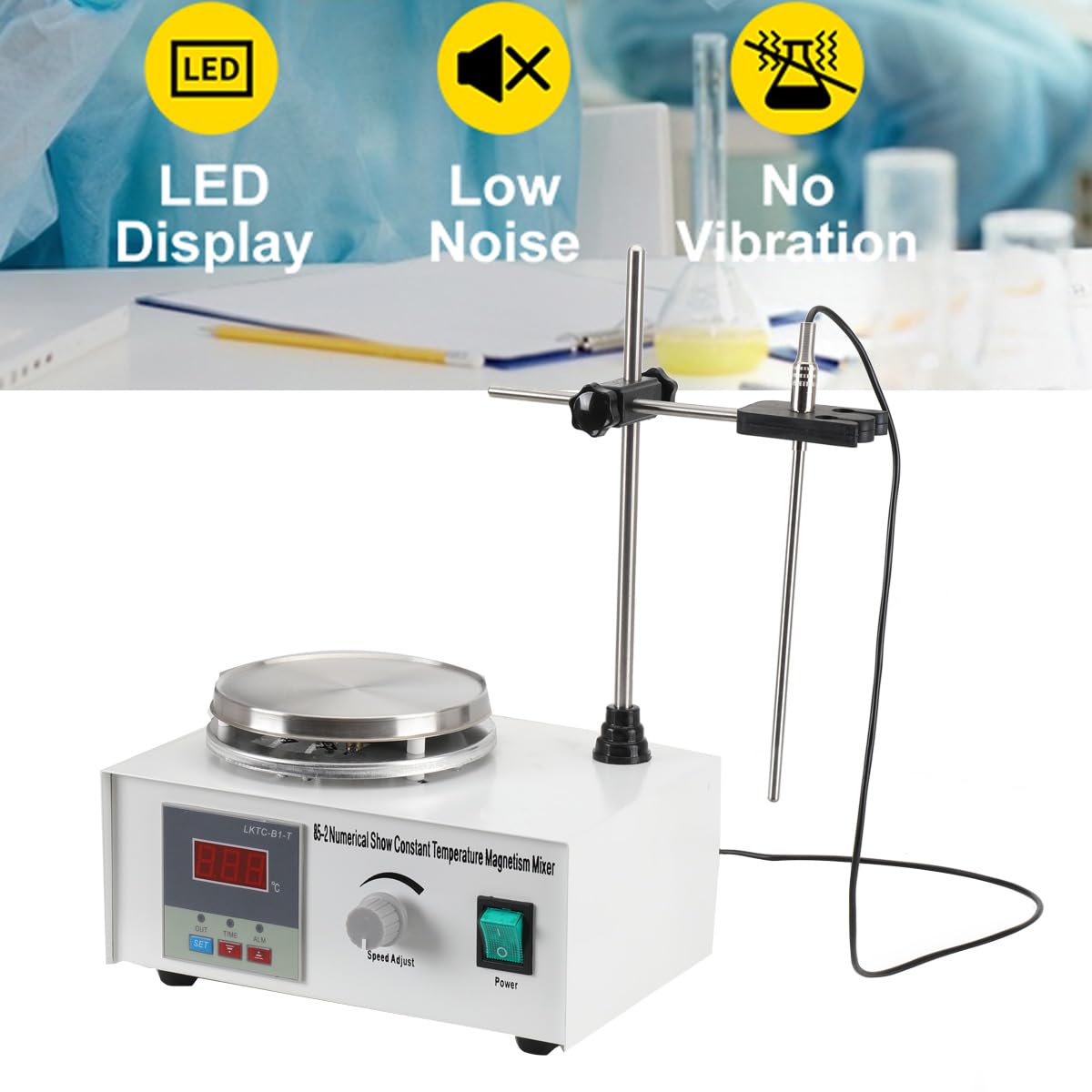 Magnetic Stirrer 220v Agitatori Magnetico Riscaldati, Lab Agitatore Magnetico con Piastra riscaldante e Barra agitatrice Magnetica, con Display Digitale della Temperatura 0-2000 Giri/min.
