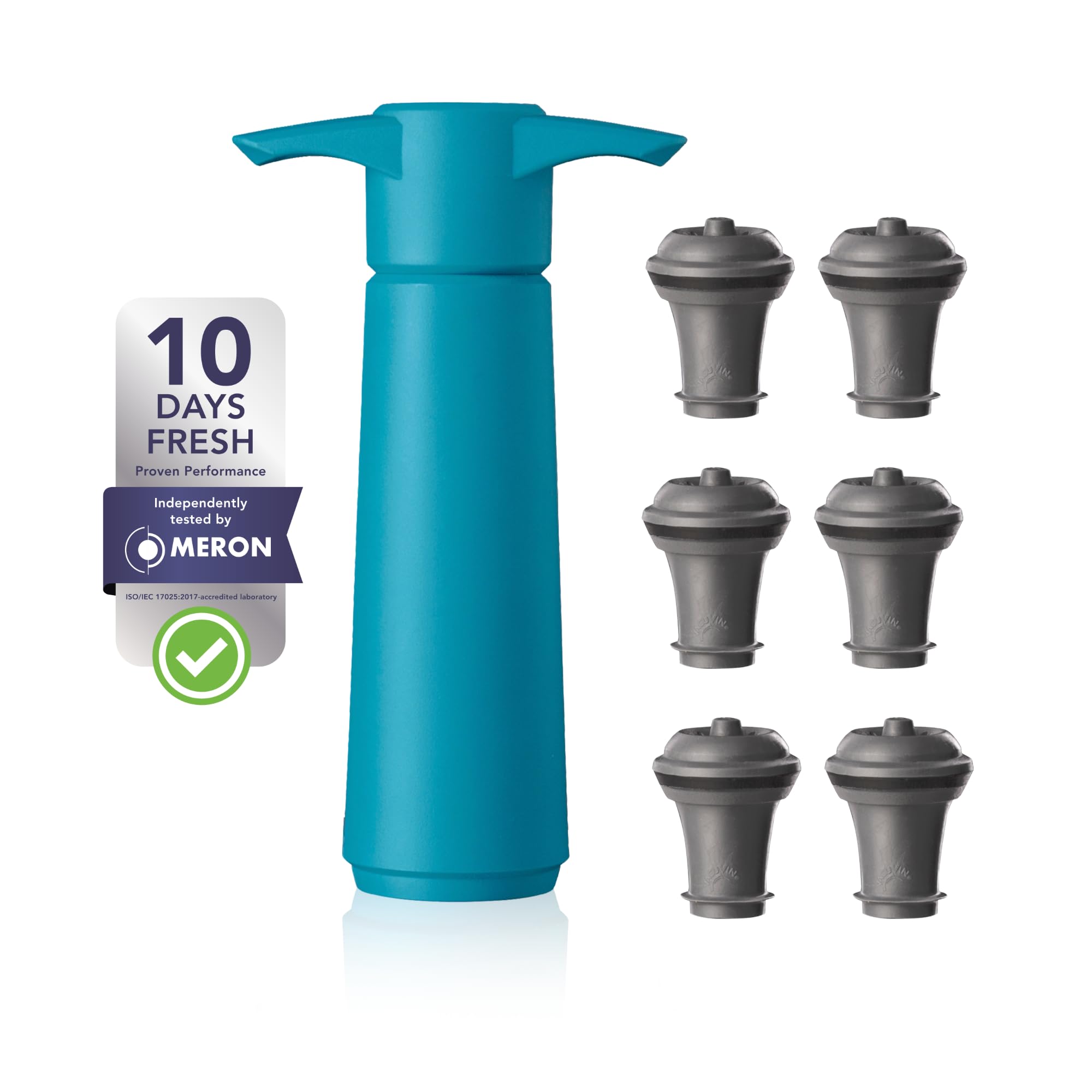 Vacu Vin Original Wine Pump - 6 Vacuum Wine Stoppers - Wine Saver - Blue