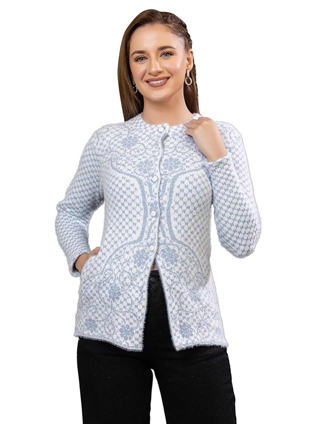 dadu dayal Women’s Premium Winter Wear Knitted Buttoned Cardigan | Soft Warm Wool Blend Full Sleeve Designer Pattern Sweater for Ladies | Elegant Cozy Fashion Layer for Cold Weather-picture-18