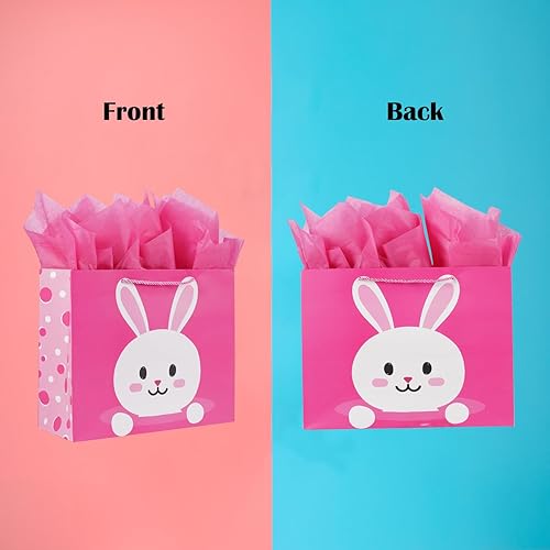 Miniatura 2 de ysmile Bolsa de regalo con papel de envoltura para parrillas, fiesta de cumpleaños infantil, bolsa de papel rosa con asas para baby shower, conejo