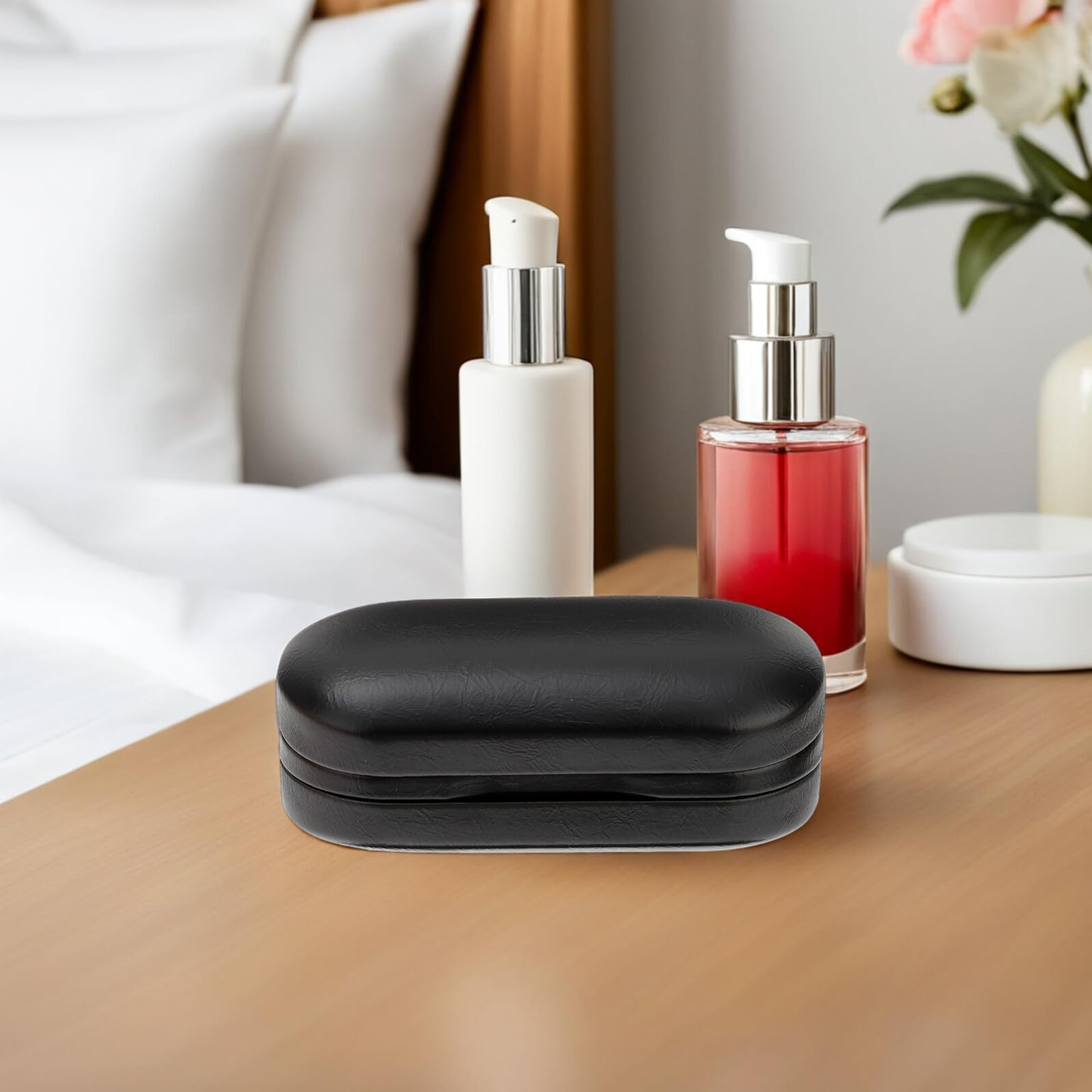 VOSAREA 2 Pièces Étui à Lunettes Double Couche Rigide en Cuir Synthétique avec Miroir Intégré et Cadre Métallique Sécurisé, Organisateur Portable pour Lunettes de Soleil en Voyage