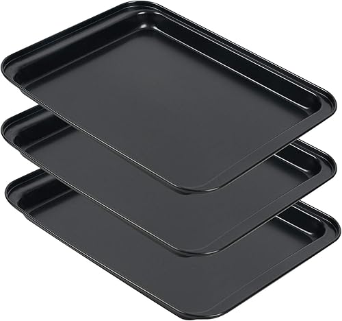 Shinsin - Juego de 3 bandejas para hornear pequeñas para horno, sartenes antiadherentes para galletas de acero al carbono de 8 pulgadas, bandejas