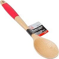 Vista 2 de Chef Craft Juego de cucharas de madera con mango de silicona premium, 14 pulgadas, color rojo