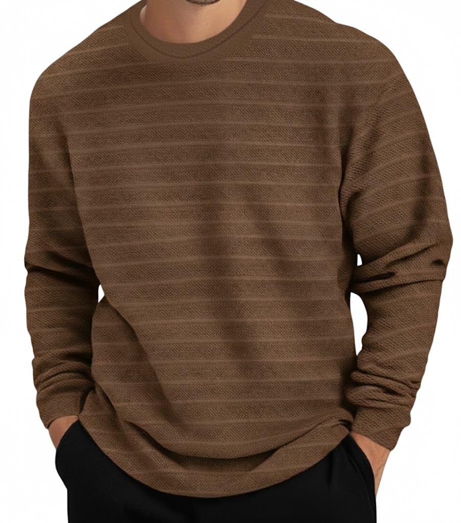 Coofandy Men's Rugged Textured Crewneck Shirt - Earth Brown Relaxed - Image 1