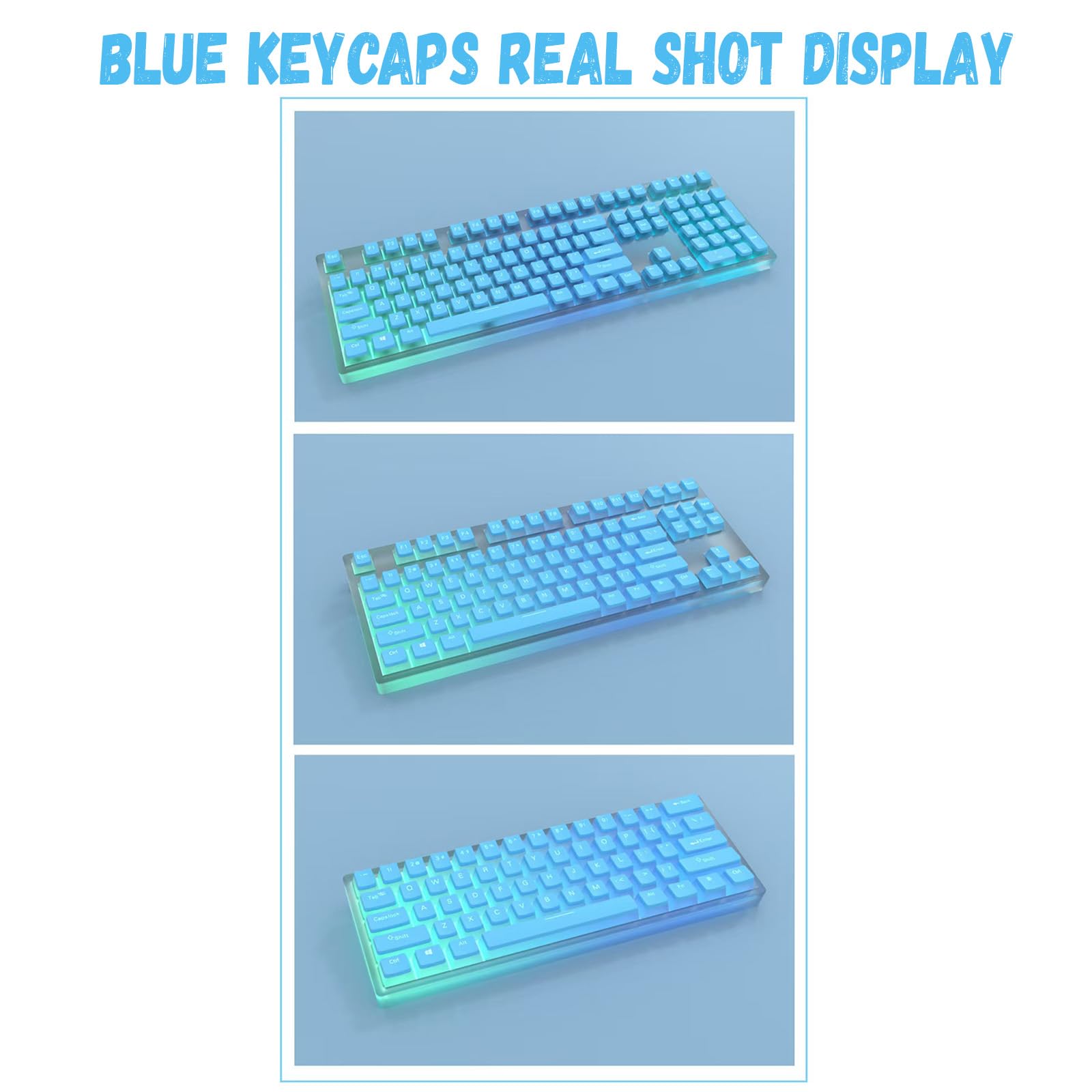 Pudding Keycaps, PBT Keycaps 129 Keycaps Set Ensemble de Touches personnalisées, Shine Through Keycaps Profil OEM, Compatibilité Universelle pour Clavier 100%, 75%, 65%, 60%,Blue