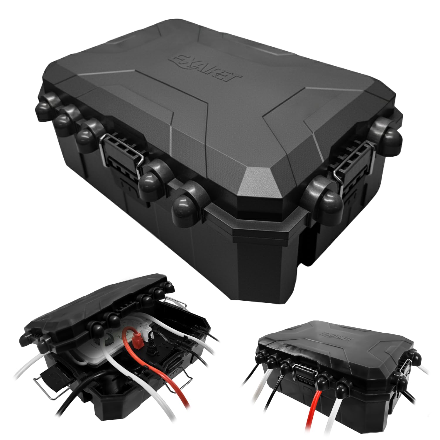 Photo 1 of [IMPROVED MODEL] Large Outdoor Electrical Box-13 X 8.7 X 5.2 INCHES, MAXIMUM Water-Protection Extension Cord cover with Metal Latches, Power cord Box for Plugs, Outlets, Christmas Lights, strips.BLACK