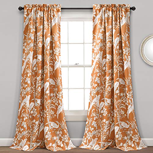 Lush Decor, Orange Curtains Dolores Darkening Window Panel Set for Living, Dining Room, Bedroom (Pair), 84" x 52", 84 in x 52