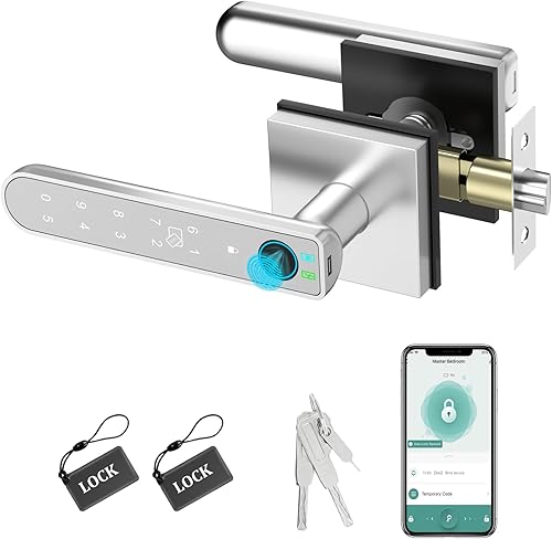 Foxgard Cerradura inteligente de huella dactilar perilla de puerta de huellas dactilares, cerradura de puerta biométrica 5 en 1, perilla de puerta