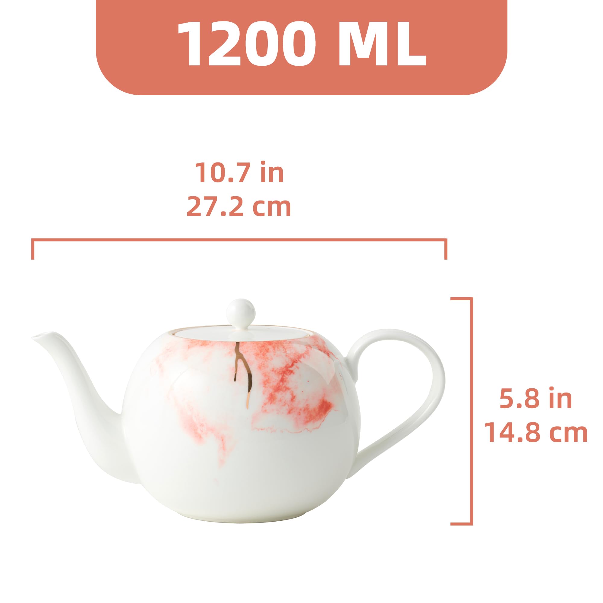 London Boutique Juego de tetera de porcelana fina (1,2 L, con borde dorado, filtro integrado)