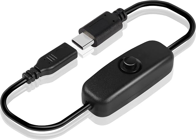 GINTOOYUN USB C Cable with ON/Off Button USB Type C Male to Female Power Cable with Switch for Raspberry Pi 4B Power Supply 30cm