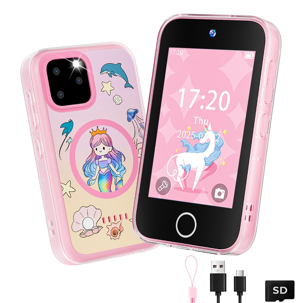 Kids Phone,3.5" Touchscreen Smart Toy Phone for Girls Boy Gift,Mermaid Pink