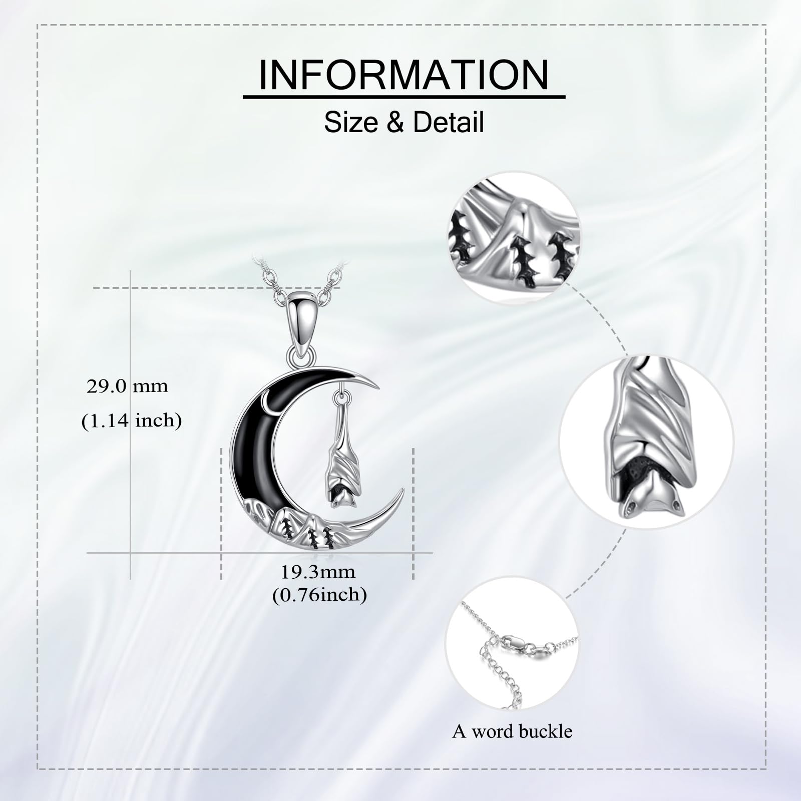 ONEFINITY Collier chauve-souris en argent sterling 925 avec pendentif lune chauve-souris gothique Halloween bijoux cadeaux pour femme