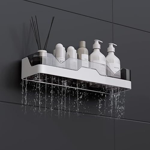 Miniatura 5 de UIFER Paquete de 2 estantes de ducha adhesivos con soporte para jabón y 2 ganchos para maquinilla de afeitar, estantes de ducha sin taladrar,