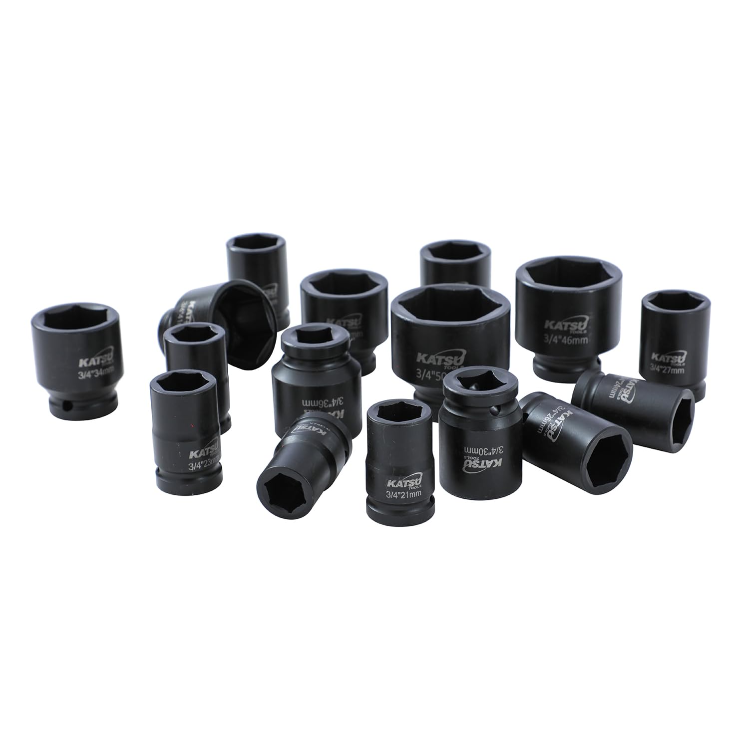 KATSU Tools Juego dado impacto industrial 21 pz – carraca de 24 dientes con liberación rápida 3/4″, vasos profundos 6 puntas métricos 19‑50 mm, maletín acero