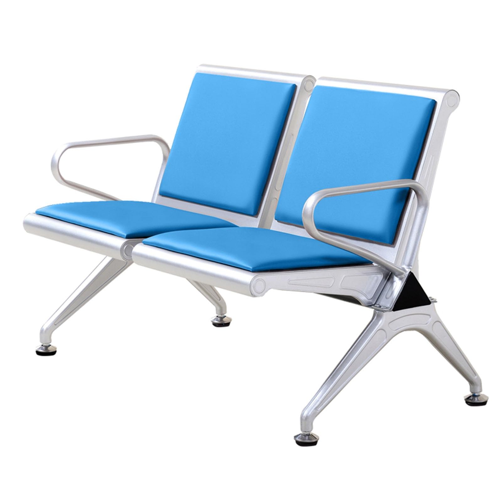 SaryEdge Light Blue 2-Seater PU Chair with Armrests - Durable & Comfortable Seating for Banks, Airports, & Halls - Stylish Reception Area Furniture,