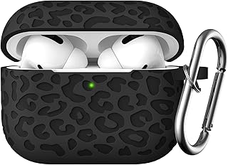 Easuny Engraved Case Compatible with AirPods Pro 2 Case Cover 2022, Silicone Protective Case for Apple AirPods Pro 2nd/1st Generation, Shockproof Case with Carabiner [Front LED Visible], Leopard Black