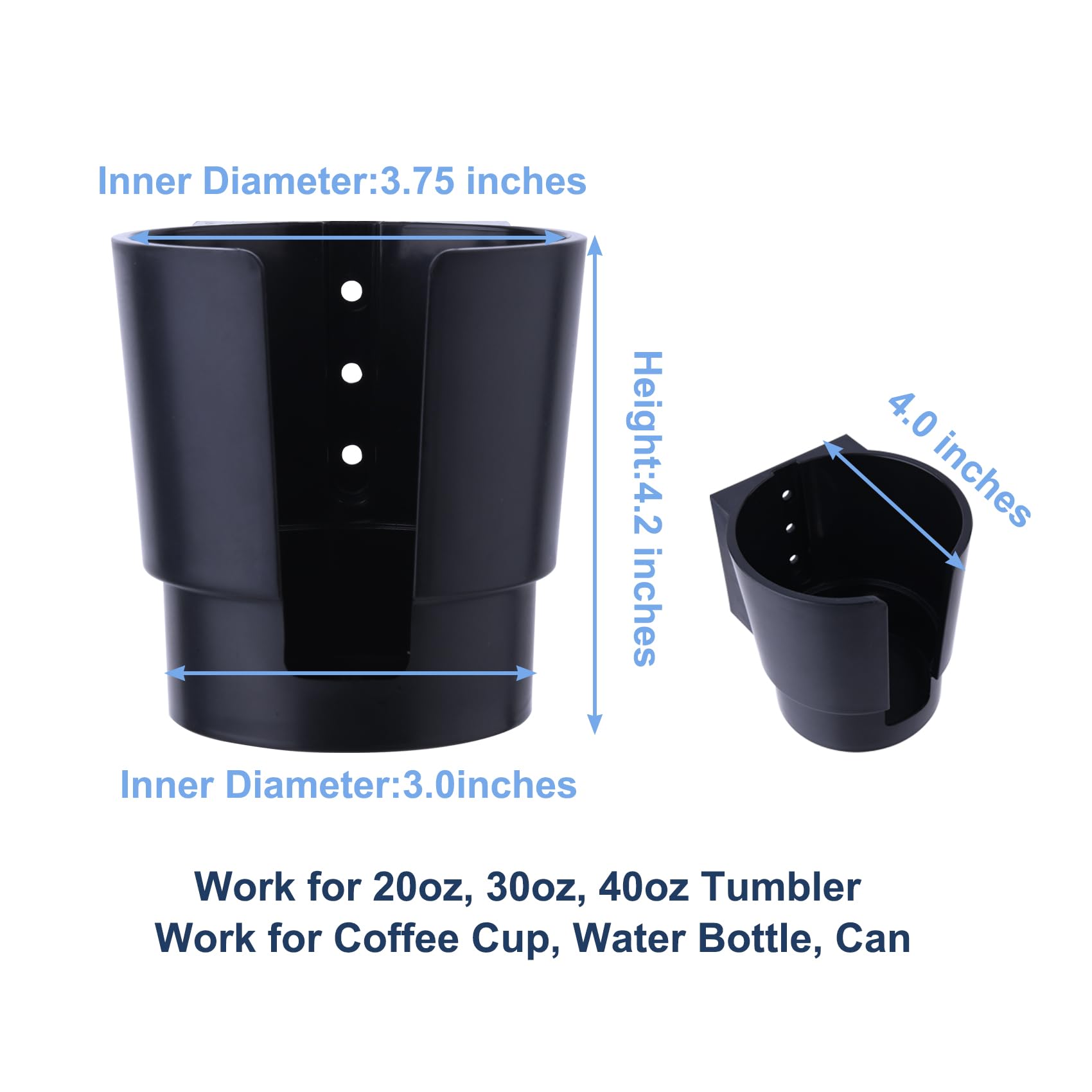 Universal Large Cup Holder Wall Mount, Heavy Duty Plastic Drink Holder for Boat Car Truck RV Bus Tractor Wall Wood, Vertical or Horizontal Mount, Fit Most Cups, Bottles, Cans, Tumblers Black Pack of 1