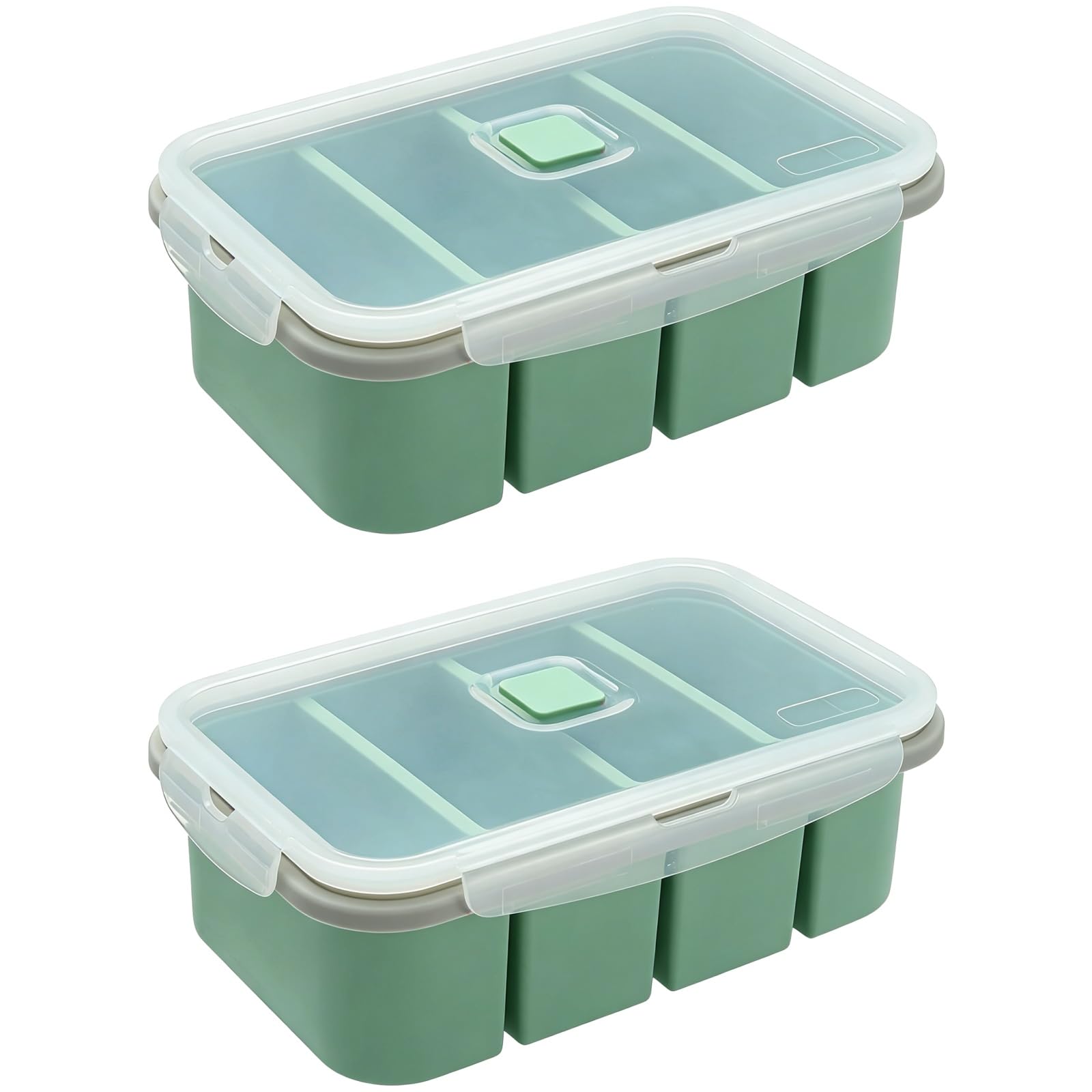 Itoyx 2 Pack Silicone Freezer Mould, Leak-proof Construction, Reusable Food Storage Container, Freezer, Microwave and Dishwasher Safe - Green & White