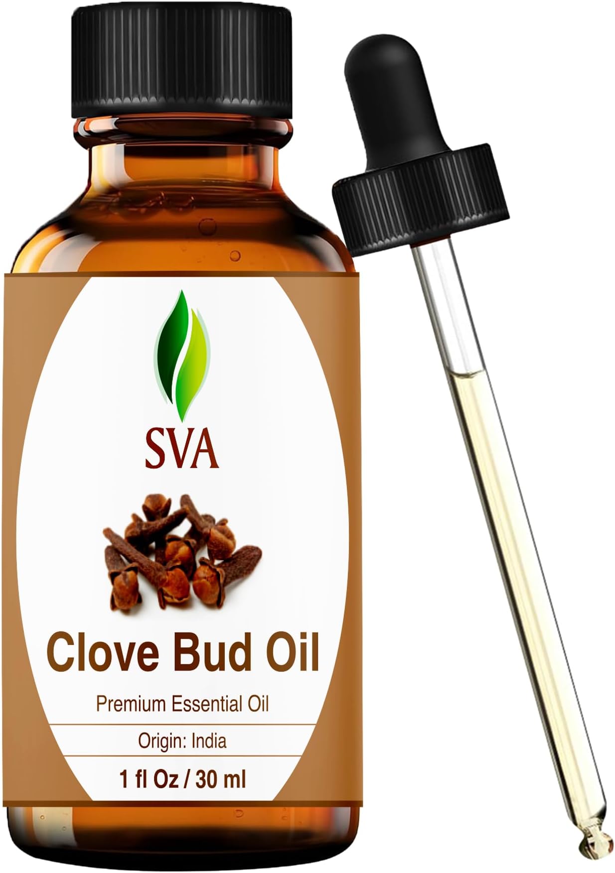 SVA Clove Essential Oil โ 1 Fl Oz โ 100% Natural Clove Oil - for Diffuser, Hair Care, Face, Skin Care, Aromatherapy, Scalp and Body Massage, Soap and Candle Making - with Dropper