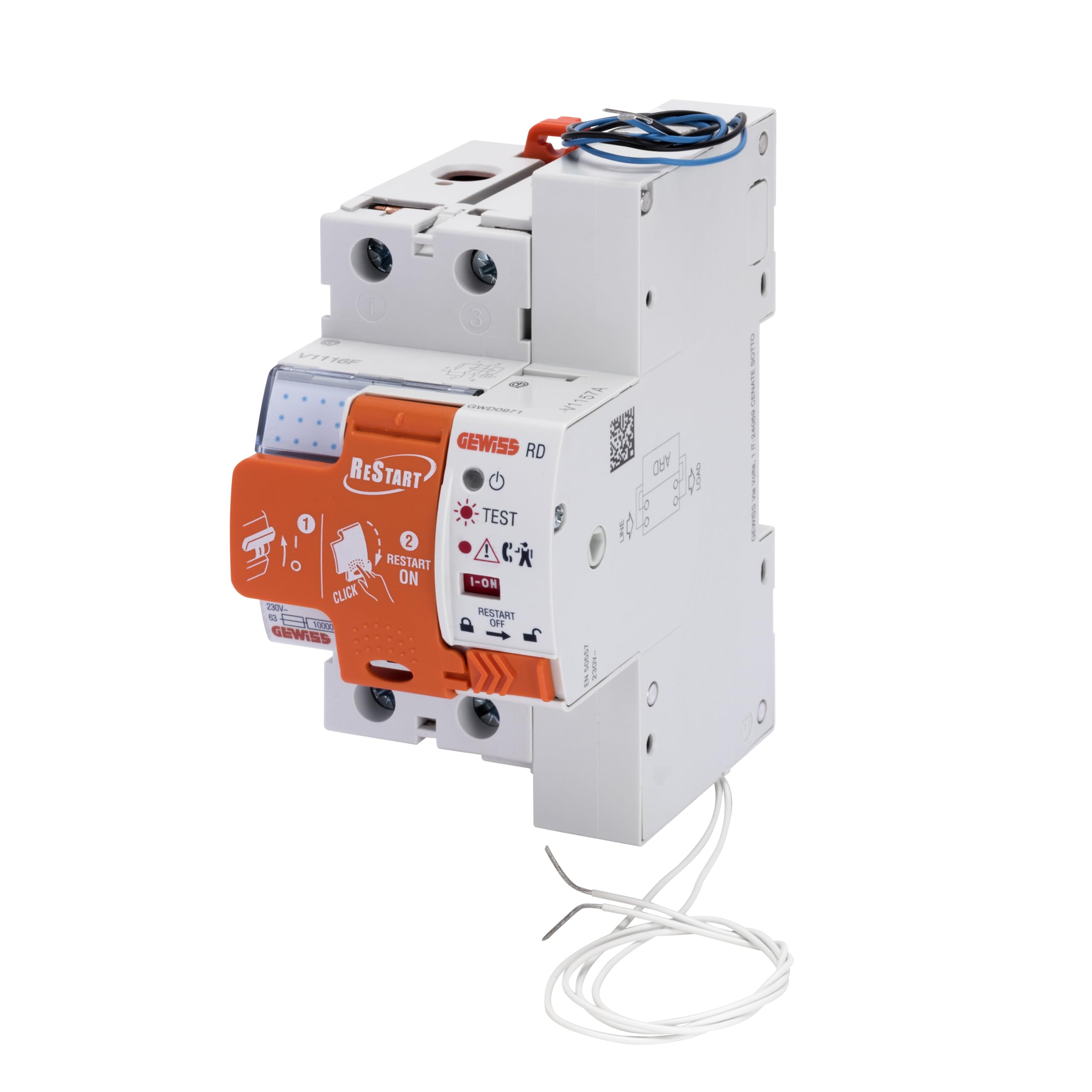 Gewiss – Restart Rd – 2-biegunowy – połączony z różnicowym Pure Idp – 40 A Type A Idn = 0,03 A 230 V – 3 moduły i 50022