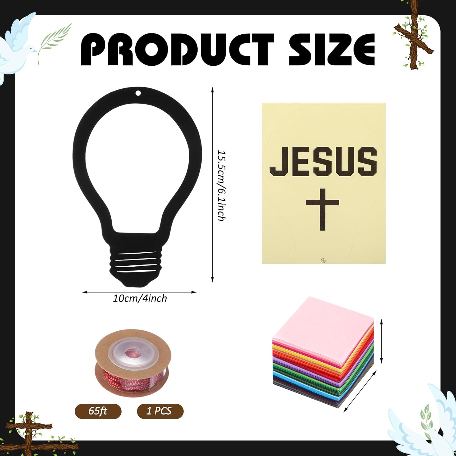 FunooFuno 24 Sets VBS Craft DIY Jesus Light Kit Illumination Theme Christian Suncatcher Crafts Light Bulb Cross Stained Glass Window Art for Sunday School 2026 VBS DIY Activity
