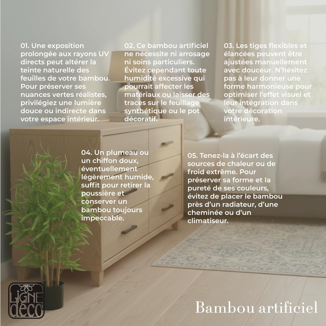 Bambou Artificiel 90cm Plante Artificielle Pot Plastique Noir Interieur Decoration Maison