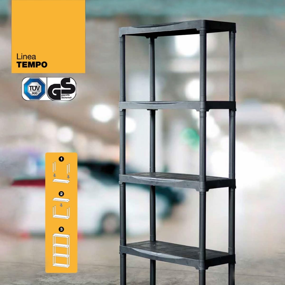 INTEC – Estantería de almacenamiento de 5 niveles, carga máxima de 200 kg, polipropileno, resistente, para garaje interior y exterior