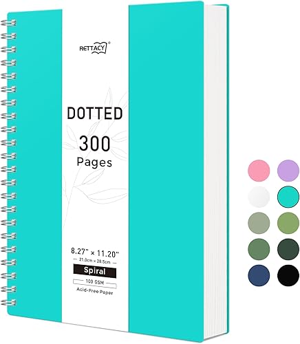 RETTACY Diario de puntos B5 con espiral de cuadrícula punteada con 300 páginas, papel premium de 3.53 ozm sin ácidos, diario de viñetas, bocetos,