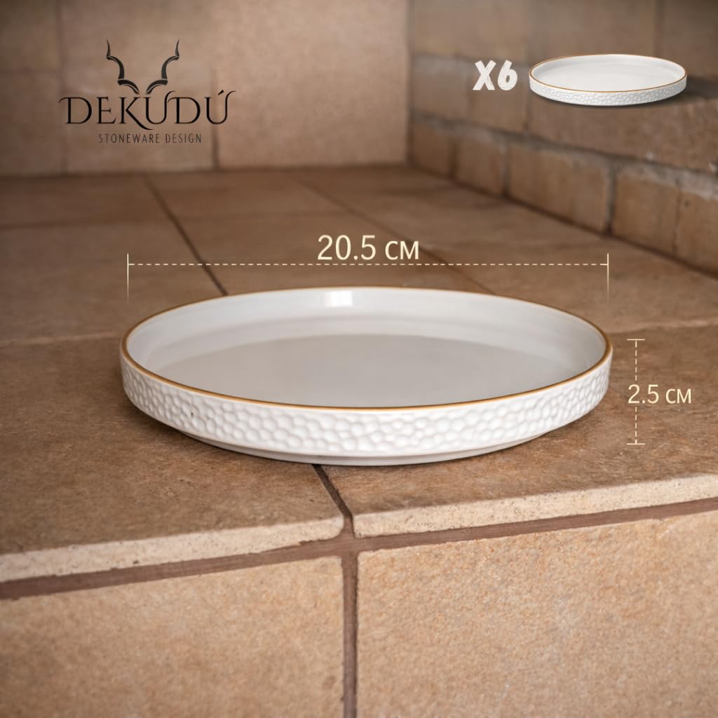 Assiettes plates Assiettes Service de Table Céramique en Grès de Qualité - Fait à la main - 6 pièces ∅ 20 cm-Résistant-va au lave-vaisselle micro-ondes - Vaisselle et arts de la table-Blanche