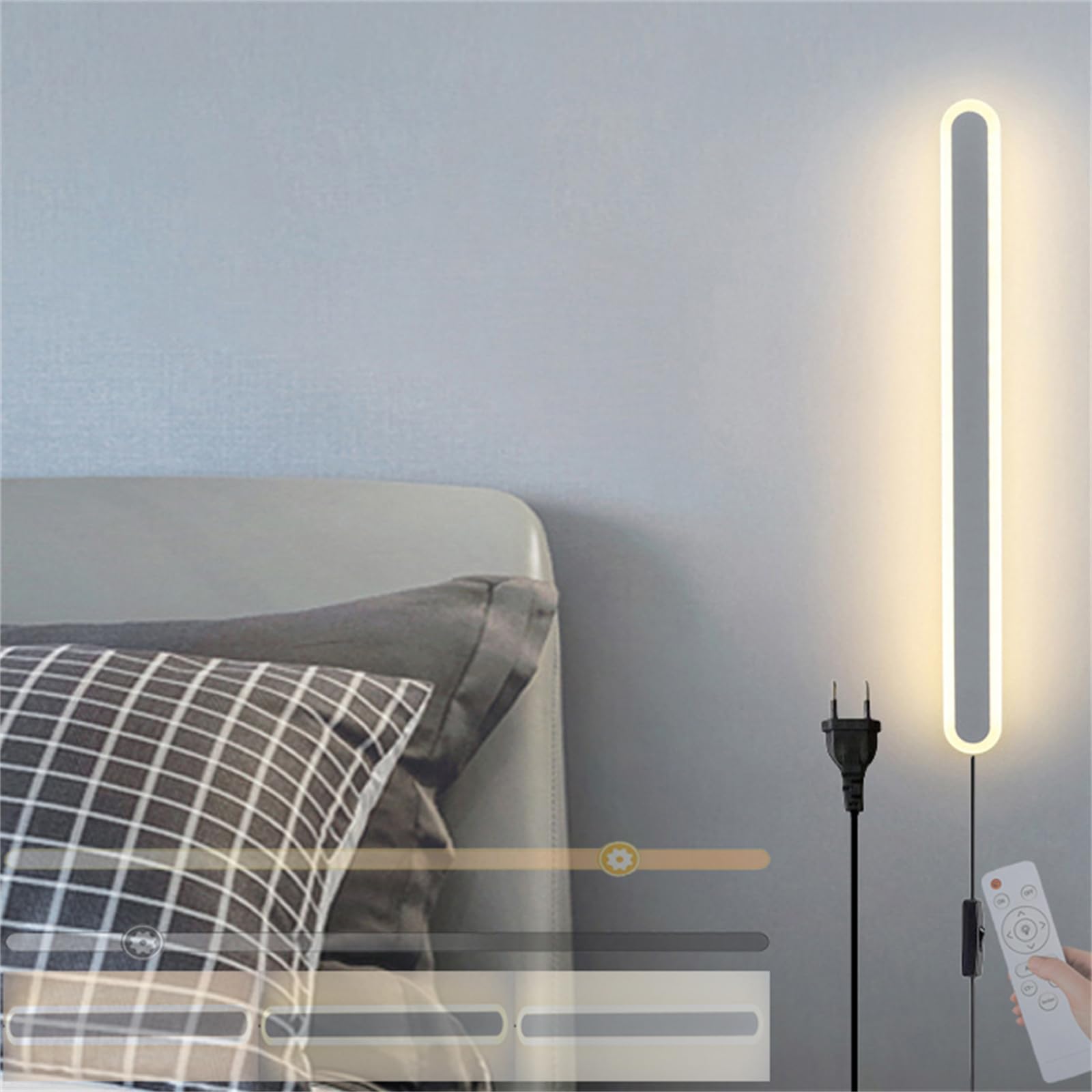 Wandlampe mit Schalter und Stecker LED Wandleuchte Innen Dimmbar Modern Flurlampe mit Fernbedienung Moderne Wandbeleuchtung für Schlafzimmer Treppenhaus Wohnzimmer (Weiß,100CM)