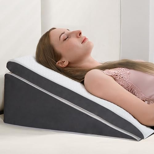 Vekkia Paquete de 2 almohadas de cuña ajustables para apnea del sueño y dolor de espalda, almohada triangular de espuma viscoelástica para reflujo