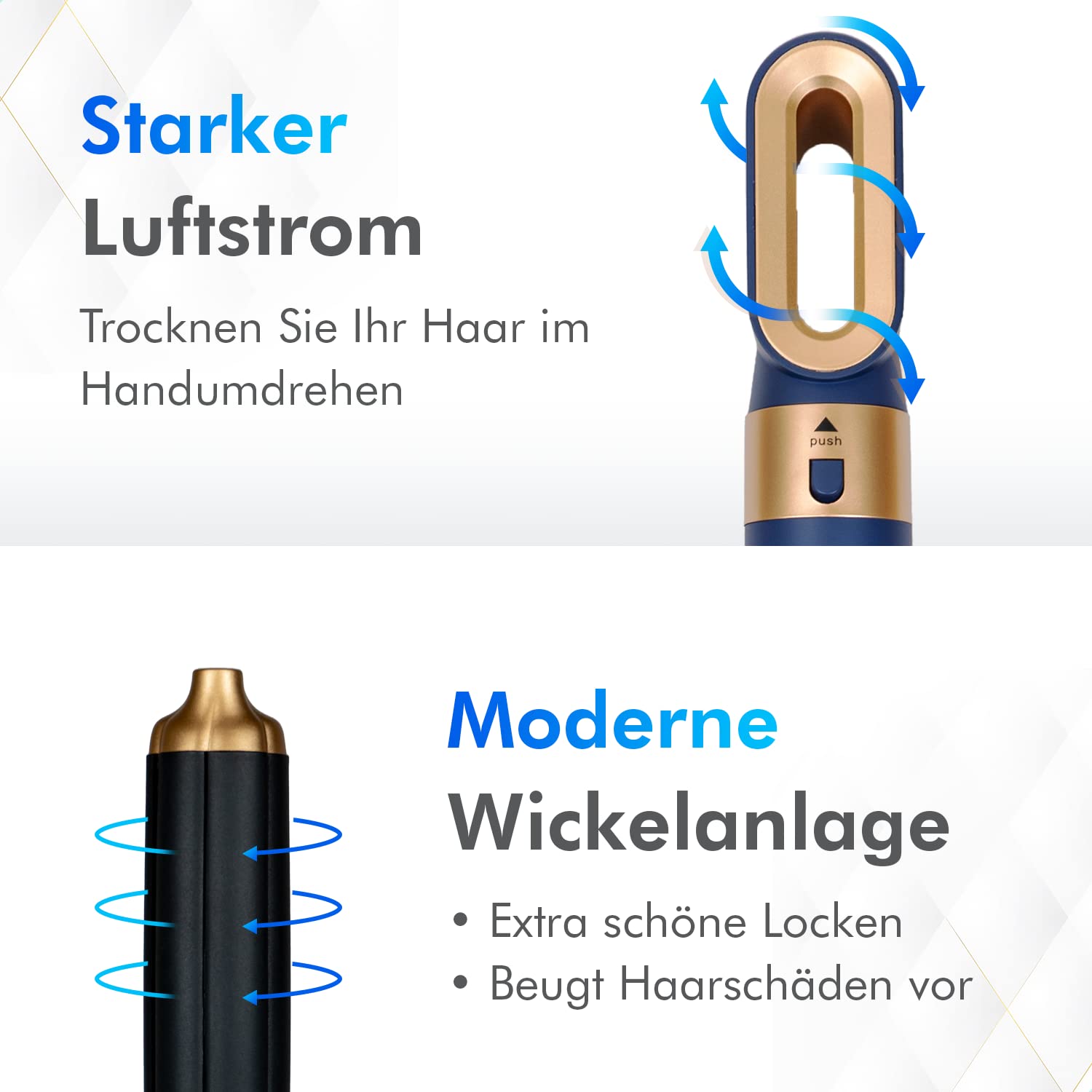 airstyler 5 in 1, lockenstab, haartrockner, warmluftbürste, föhnbürste, föhn… (Vinca Blue)
