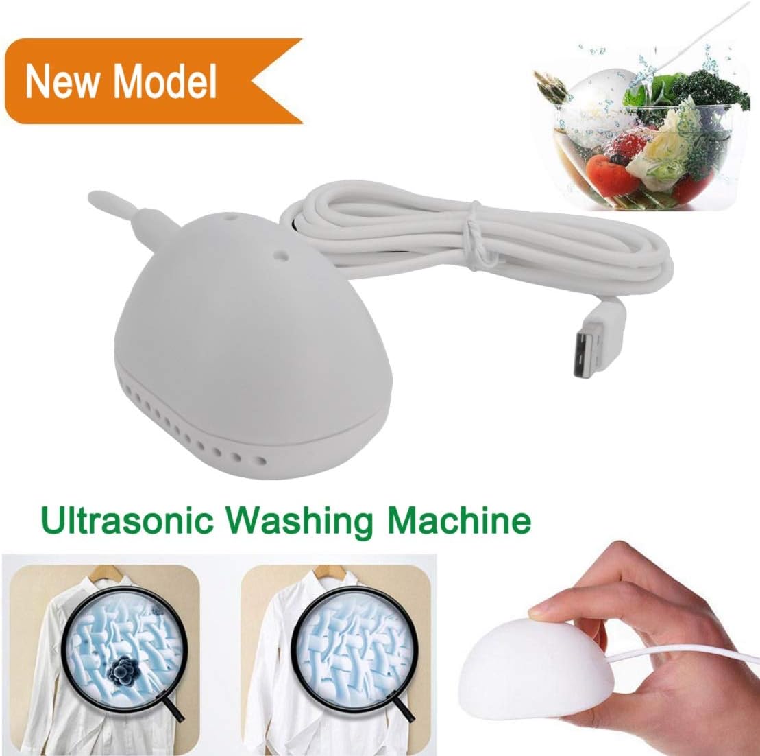 [2019 Newest Model] Ultrasonic Laundry Cleaner ESoku Mini Portable Vibration Washing Machine for Underwear Fruit Vegetable and Glasses Washer Business Trip