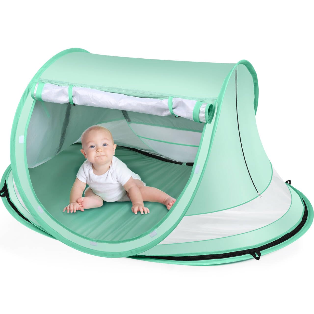 Baby Beach Tent,Large Pop Up Beach Tent Sun Shade for Beach,Portable Baby Travel Tent with Mosquito Net,Indoor Baby Play Tent,UPF 50+ UV Protection Sun Shelters for Infants