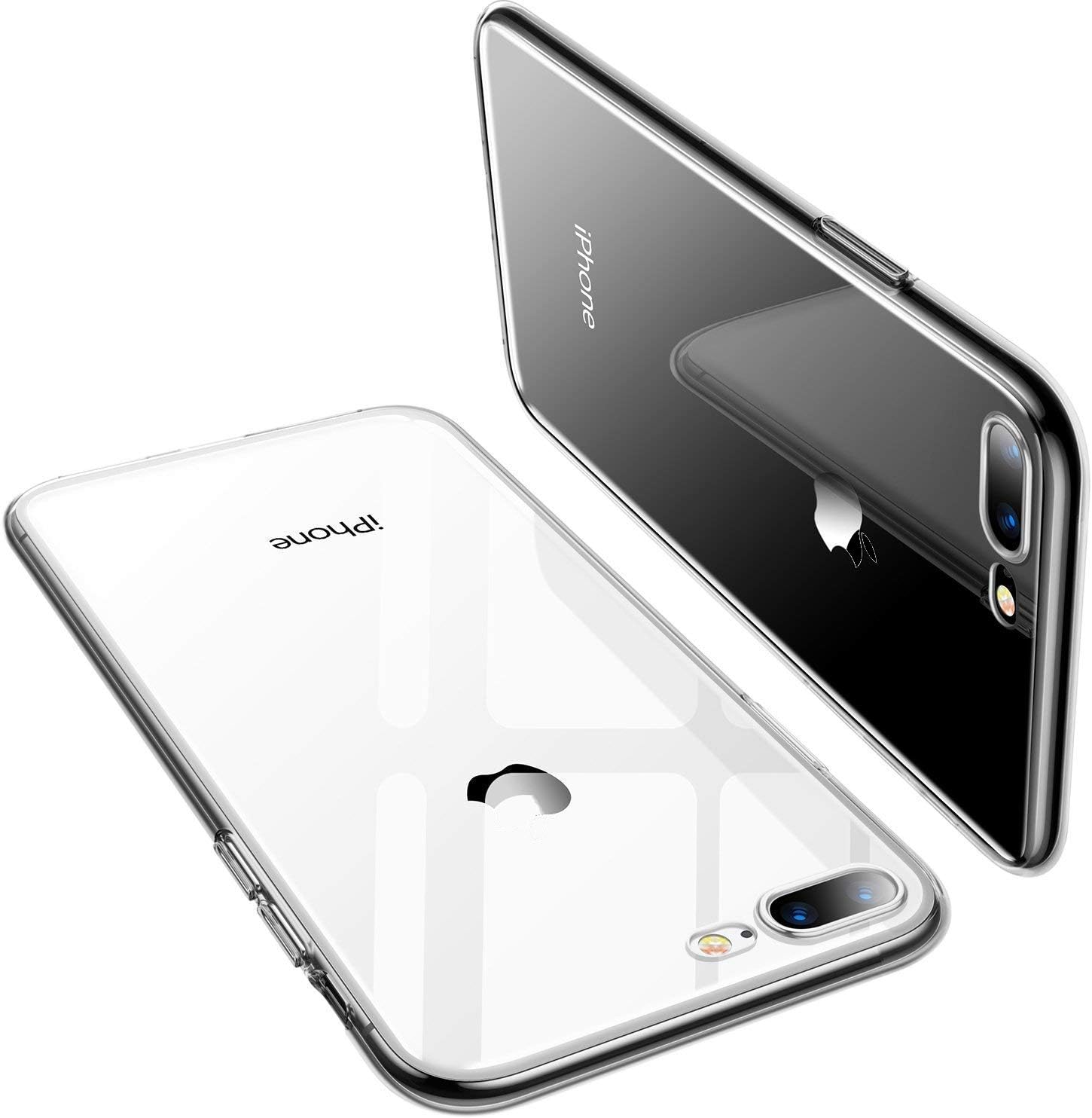 Enflamo Crystal Clear Case Soft Back Cover Case with Electroplated Frame Bumper Ultra Slim TPU Gel Case for iPhone 7 Plus, iPhone 8 Plus (Silver)
