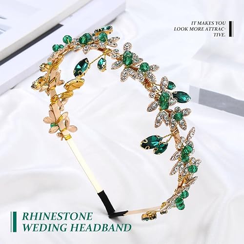 Miniatura 2 de JEAIRTS Diadema de diamantes de imitación verde esmeralda, accesorios para el cabello para mujer