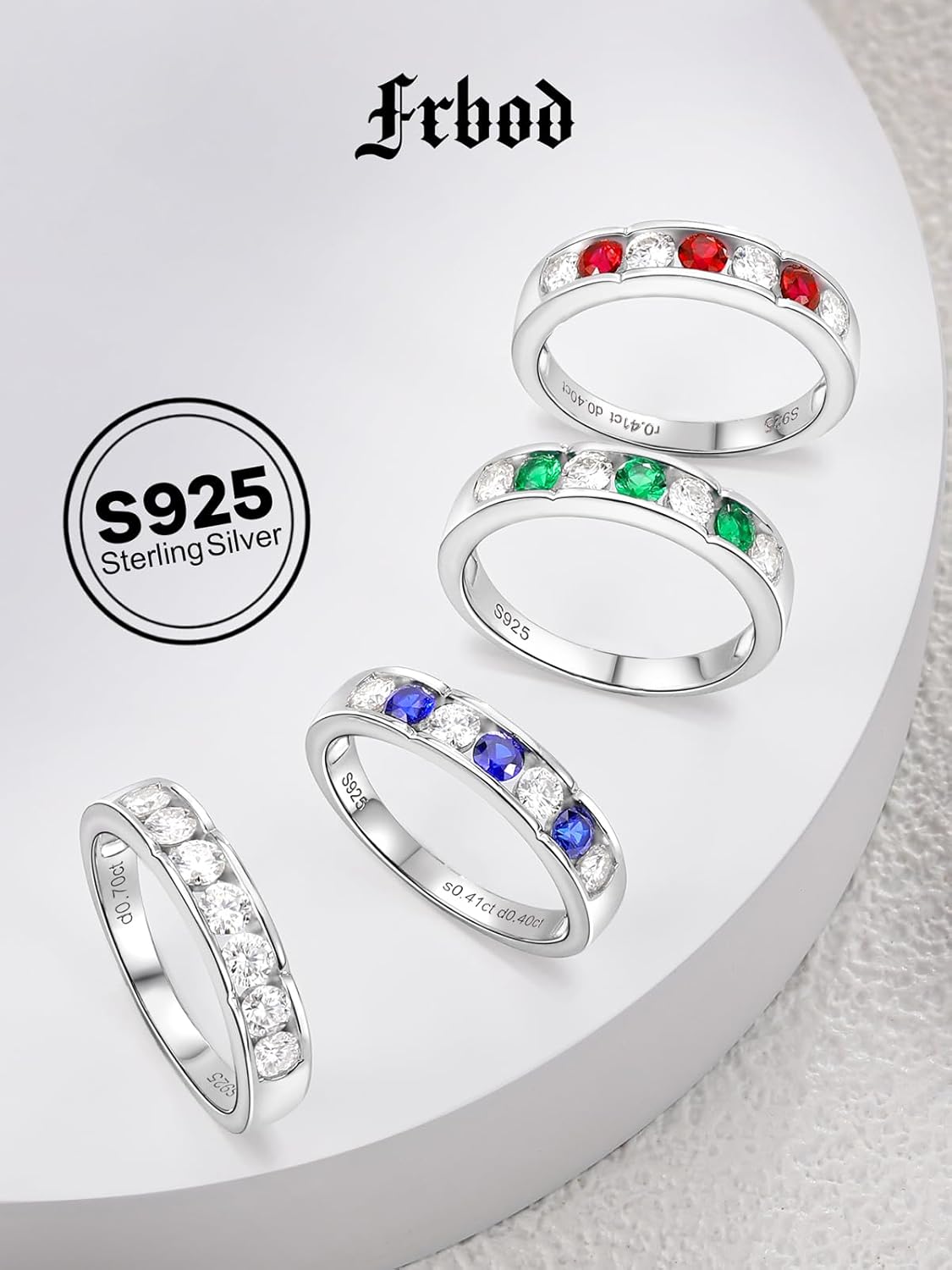 Color-D VVS1 Clarity Moissanite and Emerald/Ruby/Sapphire Rings, Silver/Gold Solid 925 Sterling Silver Bands, Stackable Engagement Wedding Anniversary Birthday Jewelry with Gift Box, Size 5-11 - Image 6