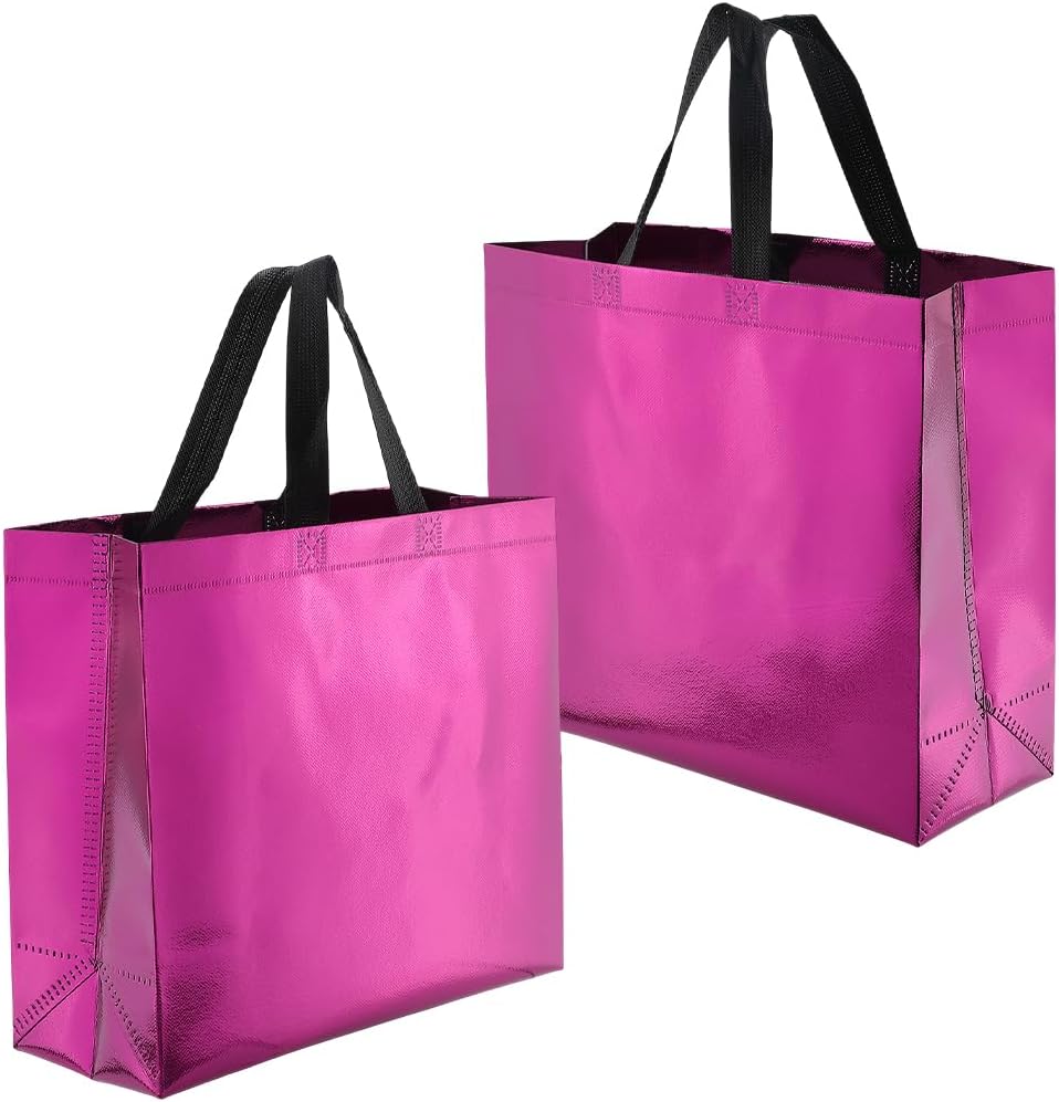 SOFPLATE 12Pcs Black Reusable Gift Bags Fabric Present Bag Medium Rectangle Cloth Wrapping Goodie Holiday Shopping Bulk Thick Toe with Handle for Small Business Easter Birthday Party Favor Supplies