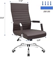 Vista 3 de KaiMeng Escritorio de oficina acanalado con respaldo medio, silla de computadora de altura ajustable para conferencias, tareas ejecutivas, Marrón