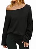 Fisoew Womens Off The Shoulder Tops Sweatshirts Lightweight Oversized Pullovers Long Sleeve Y2k Loose Fit Tunic Tops
