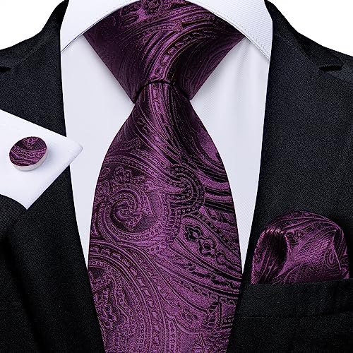 Image of DiBanGu Mens Paisley Tie Sets Silk Jacquard Woven Floral Necktie and Pocket Square Cufflinks Wedding Business Party