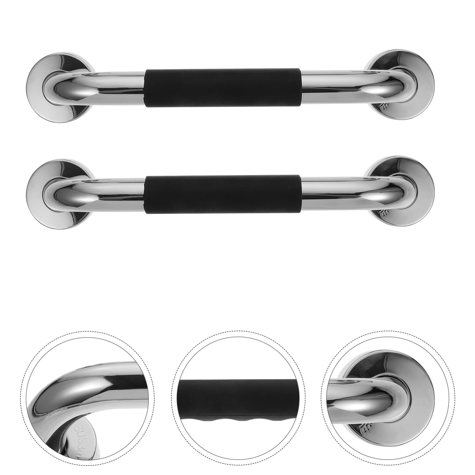 Barres D’appui de Sécurité 2pcs en Acier Inoxydable et Silicone Noir