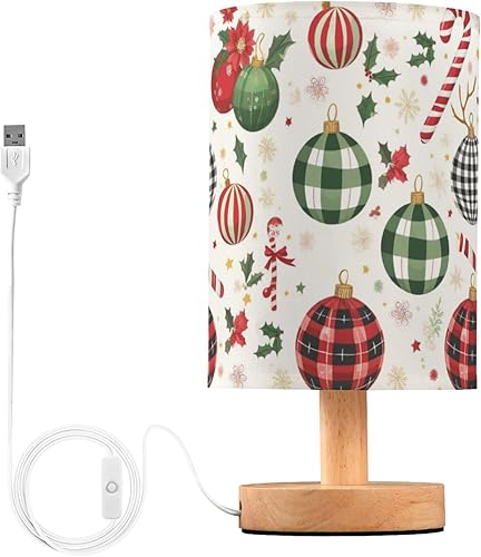 Miniatura 8 de Pfrewn Prewn - Lámpara de mesa de invierno de Navidad con puerto USB, diseño de estrella retro, árbol de Navidad, lámparas de noche rojas para rojo