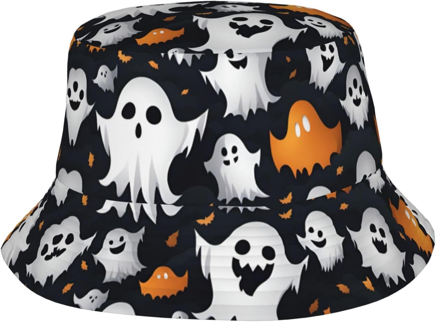 Cute White Ghost Halloween Pattern Print Winter Bucket Hat Packable Unisex Sun Hat Summer Travel Beach Fishing Cap for Men Women