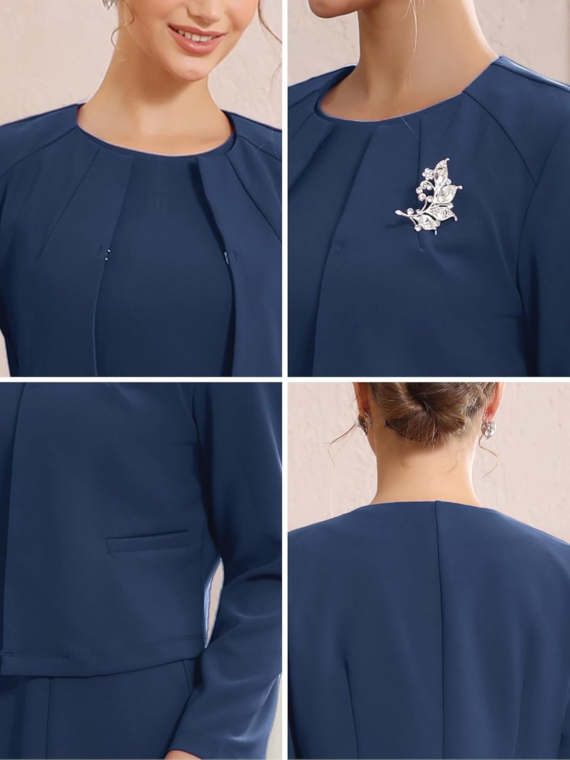 Women's Wedding Guest Suit Dress Two Pieces Sets Formal Sleeveless Dress and Crop Blazer Shrug - Image 5