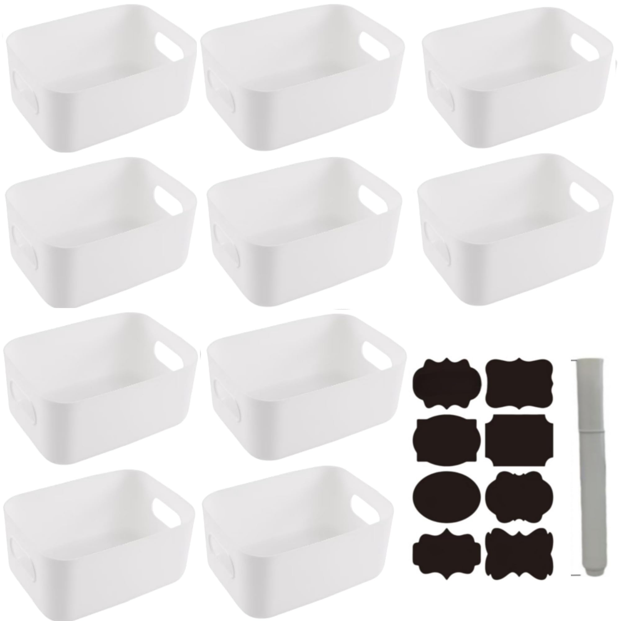 Scatola di archiviazione in plastica cestino di archiviazione cestino cucina di scatole di plastica per bagno armadio (Bianco, 8piece30cm+2piece25cm)