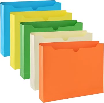 zmybcpack 25 Pack 2 Inch File Jackets, 230gsm Expansion Pocket File Folders, Letter Size Expandable File Folders for Home, Office, Classroom Assorted Colors, Straight Cut Tab