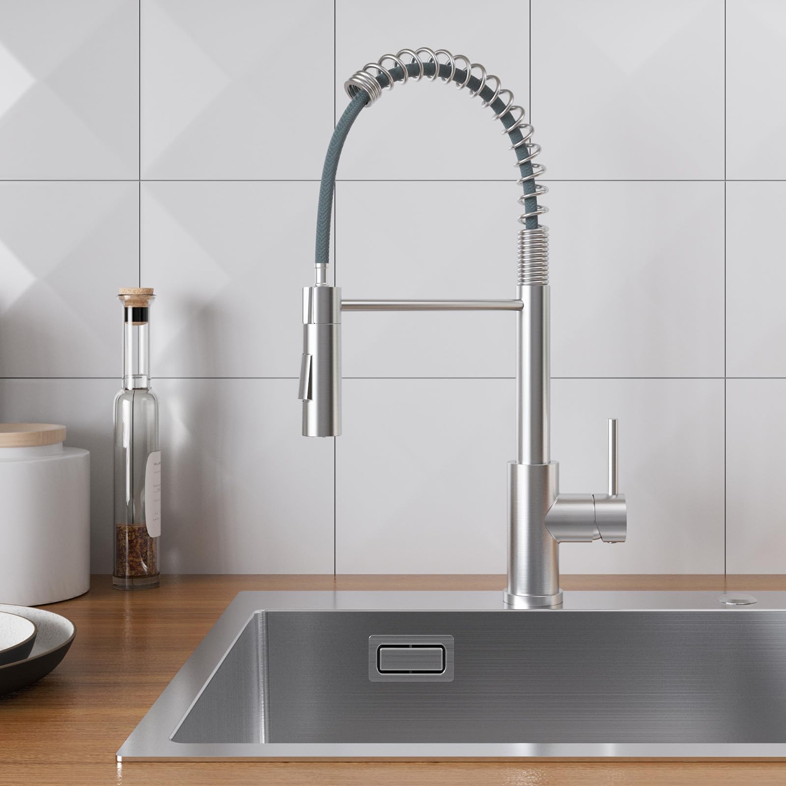 CECIPA Kraan keuken, hogedruk keukenkraan roestvrij staal armatuur keuken, mengkraan keuken 360° draaibaar met eengreepsmengkraan, spoelbakarmatuur roestvrij staal geborsteld
