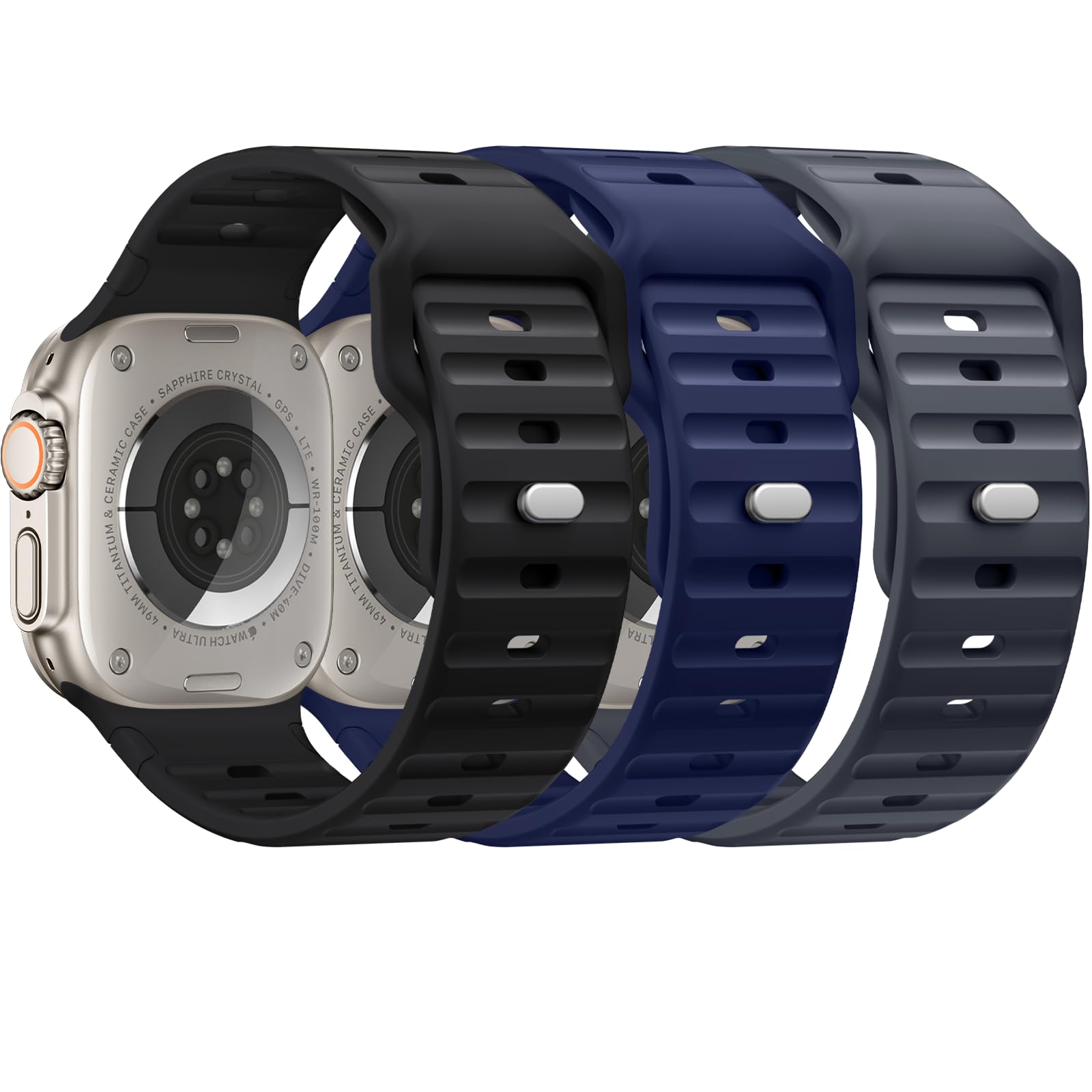 Bandletic R-Lite Fit 3 Pack Sport Bands Compatible with Apple Watch Ultra 2 Band 49mm 46mm 45mm 44mm 42mm for Men, Soft Silicone Loop Replacement